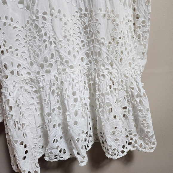 H&M eyelet embroidery puff long sleeves midi dress color white size XS - Picture 7 of 10